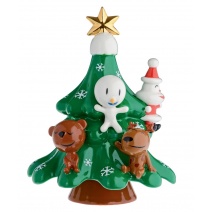 Veselý zelený keramický vianočný stromček s postavičkami