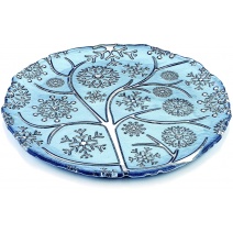 Sklenený servírovací tanier modrý guľatý
