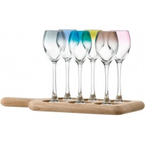 Set farebných likérových pohárov s podnosom z dubového dreva LSA Paddle